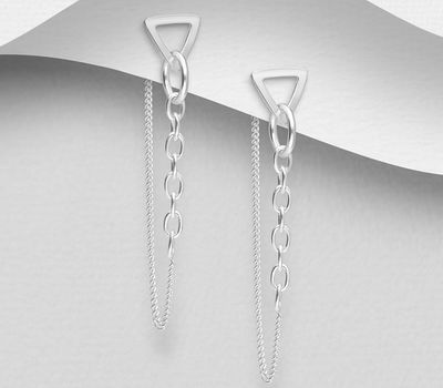 925 Sterling Silver Links and Triangle Push-Back Earrings
