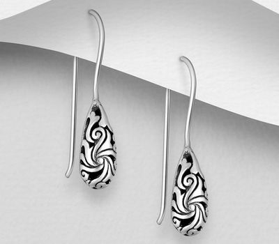 Şəkli böyütmək üçün tiklayın 925 Sterling Silver Oxidized Hook Earrings