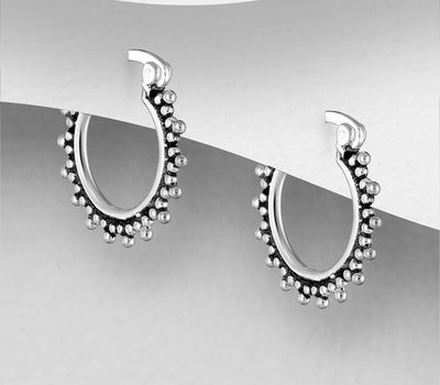 Şəkli böyütmək üçün tiklayın 925 Sterling Silver Oxidized Hoop Earrings