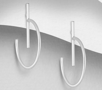Şəkli böyütmək üçün tiklayın 925 Sterling Silver Bar Push-Back Earrings