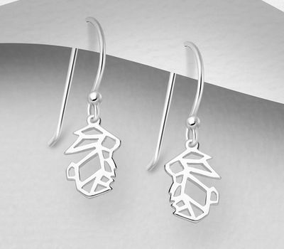925 Sterling Silver Origami Rabbit Hook Earrings