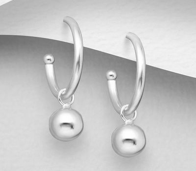 925 Sterling Silver Ball Hoop Push-Back Earrings