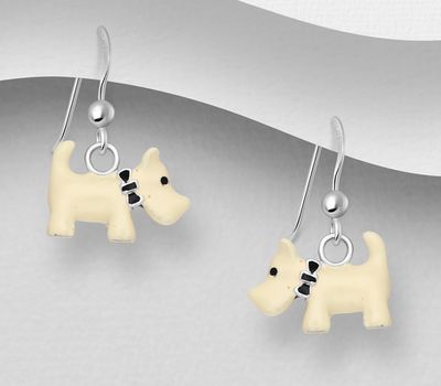 Şəkli böyütmək üçün tiklayın 925 Sterling Silver Dog Hook Earrings, Decorated with Colored Enamel