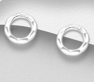 Şəkli böyütmək üçün tiklayın 925 Sterling Silver Circle Hammered Push-Back Earrings