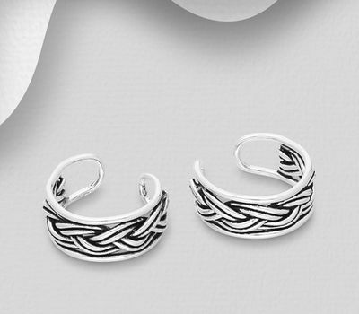 Şəkli böyütmək üçün tiklayın 925 Sterling Silver Oxidized Weave Ear Cuffs