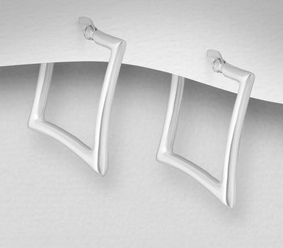 Şəkli böyütmək üçün tiklayın 925 Sterling Silver Square Shaped Hoop Earrings