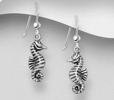 925 Sterling Silver Oxidized Seahorse Hook Earrings