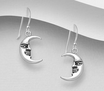925 Sterling Silver Oxidized Crescent Moon Hook Earrings