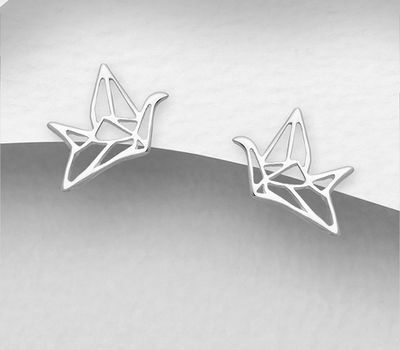 925 Sterling Silver Origami Bird Push-Back Earrings