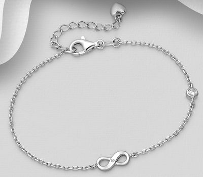 925 Sterling Silver Bracelet Featuring Infinity Decorated with CZ Simulated Diamonds