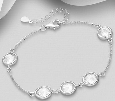 925 Sterling Silver Adjustable Bracelet, Decorated with CZ Simulated Diamonds