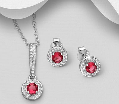 925 Sterling Silver Circle Push-Back Earrings and Pendant Jewelry Set, Decorated with CZ Simulated Diamonds