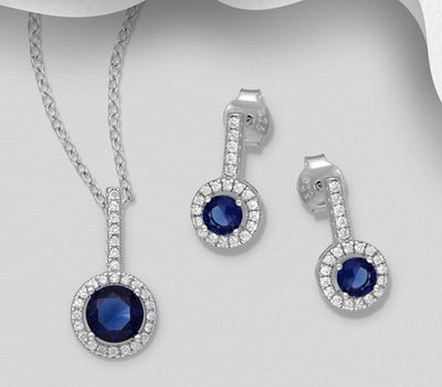 Şəkli böyütmək üçün tiklayın 925 Sterling Silver Circle Halo Push-Back Earrings and Pendant Jewelry Set, Decorated with CZ Simulated Diamonds