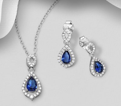 Şəkli böyütmək üçün tiklayın 925 Sterling Silver Droplet Halo Push-Back Earrings and Pendant, Decorated with CZ Simulated Diamonds