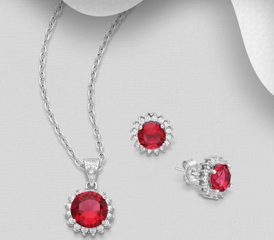 925 Sterling Silver Halo Push-Back Earrings and Pendant Jewelry Set, Decorated with CZ Simulated Diamonds