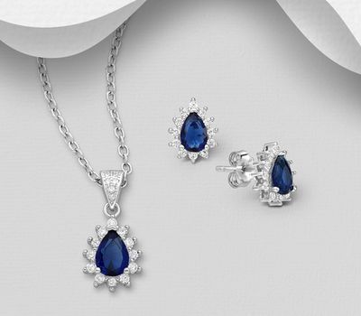 925 Sterling Silver Pear-Shaped Halo Push-Back Earrings and Pendant, Decorated with CZ Simulated Diamonds