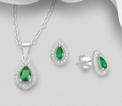 925 Sterling Silver Earrings and Pendant Decorated with CZ Simulated Diamonds