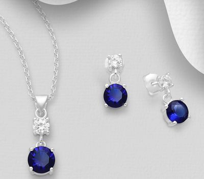 925 Sterling Silver Push-Back Earrings and Pendant Jewelry Set Decorated with CZ Simulated Diamonds