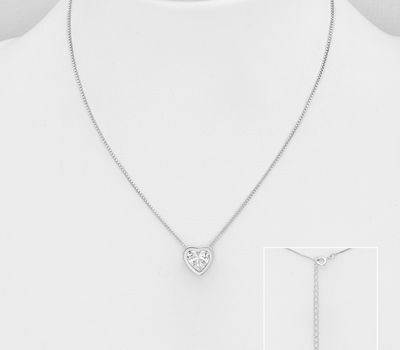 925 Sterling Silver Necklace Featuring Heart Decorated with CZ Simulated Diamonds