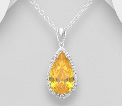 925 Sterling Silver Pear Shape Pendant Decorated with CZ Simulated Diamonds