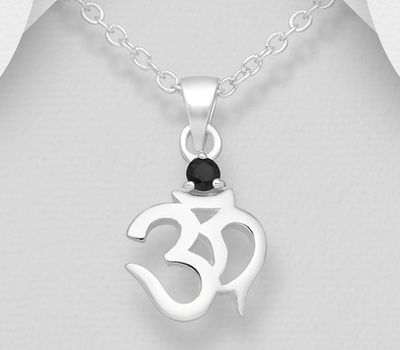 925 Sterling Silver Om Sign Pendant Decorated with CZ Simulated Diamonds