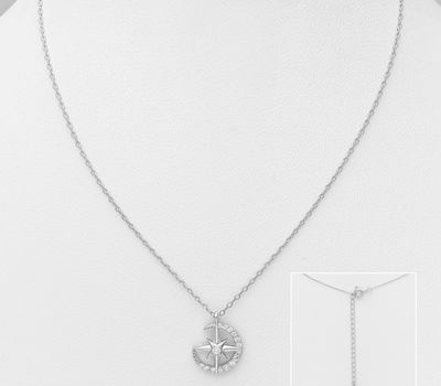 925 Sterling Silver Crescent Moon Necklace, Featuring Star Design, Decorated with CZ Simulated Diamonds