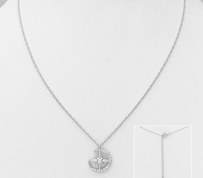 Malın səhifəsinə keç 925 Sterling Silver Crescent Moon Necklace, Featuring Star Design, Decorated with CZ Simulated Diamonds