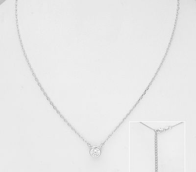 925 Sterling Silver Necklace Decorated with CZ Simulated Diamonds Simulated Diamond and Plated with Rhodium