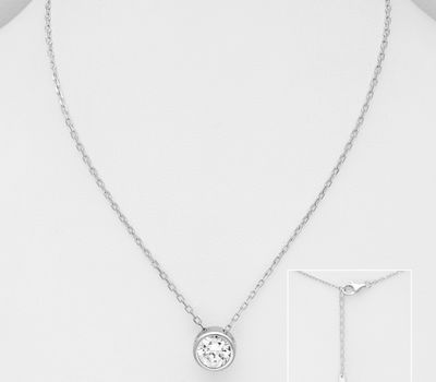 925 Sterling Silver Solitaire Necklace, Decorated with CZ Simulated Diamonds