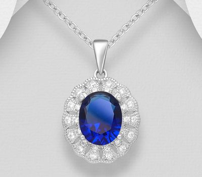 Şəkli böyütmək üçün tiklayın 925 Sterling Silver Oval Halo Pendant, Decorated with Various Color CZ Simulated Diamonds