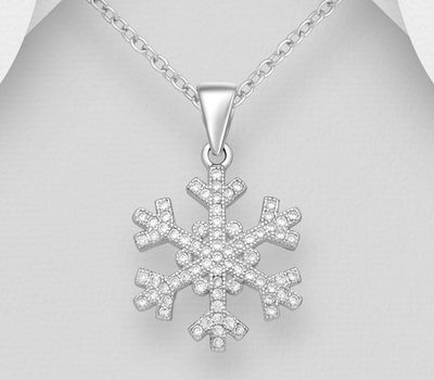 925 Sterling Silver Snowflake Pendant, Decorated with CZ Simulated Diamonds
