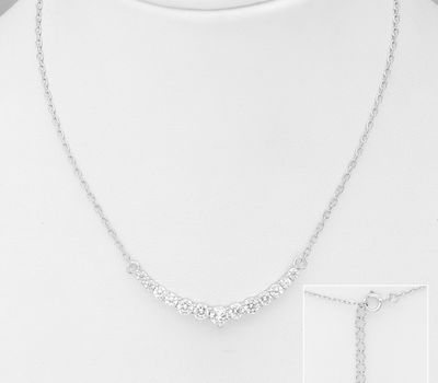 925 Sterling Silver Necklace, Decorated with CZ Simulated Diamonds