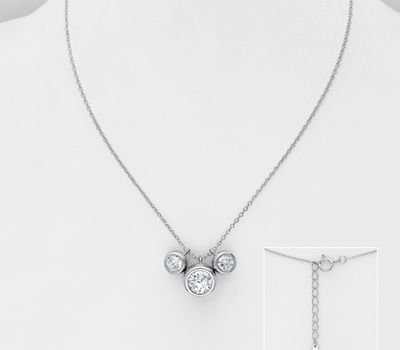 925 Sterling Silver Necklace, Decorated with CZ Simulated Diamonds