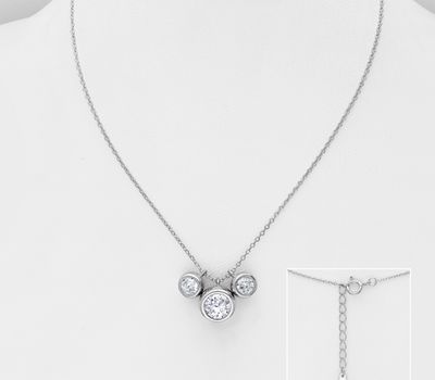 Şəkli böyütmək üçün tiklayın 925 Sterling Silver Necklace, Decorated with CZ Simulated Diamonds