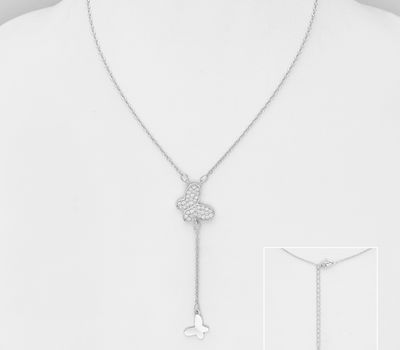 925 Sterling Silver Butterfly Necklace, Decorated with CZ Simulated Diamonds