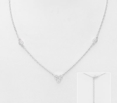 925 Sterling Silver Necklace, Decorated with CZ Simulated Diamonds