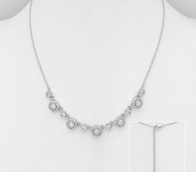 925 Sterling Silver Necklace, Decorated with CZ Simulated Diamonds