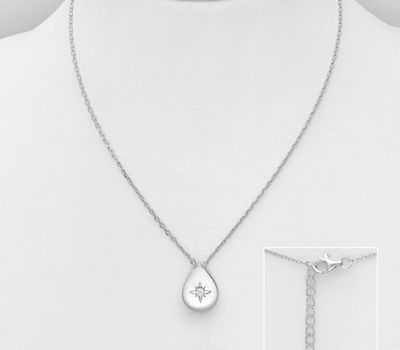 925 Sterling Silver Droplet Necklace, Decorated with CZ Simulated Diamond