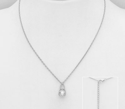 925 Sterling Silver Necklace, Decorated with CZ Simulated Diamonds