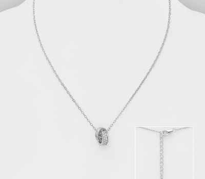 925 Sterling Silver Interlock Circle Necklace, Decorated with CZ Simulated Diamonds