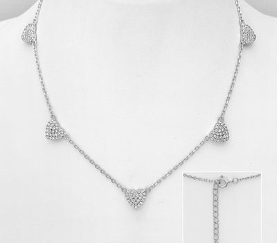 925 Sterling Silver Heart Necklace, Decorated with CZ Simulated Diamonds