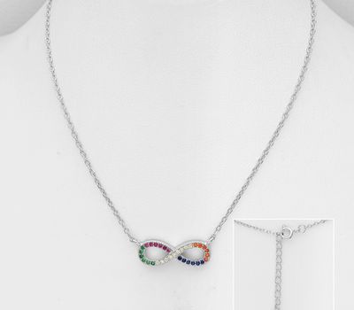 925 Sterling Silver Infinity Necklace, Decorated with Colorful CZ Simulated Diamonds
