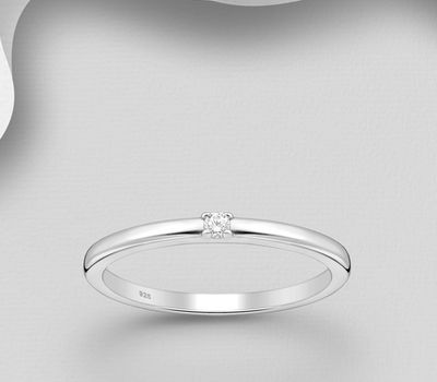 925 Sterling Silver Ring, Decorated with CZ Simulated Diamond