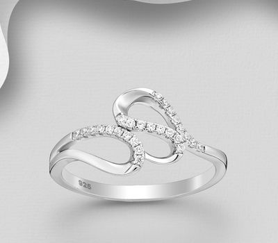 925 Sterling Silver Ring, Decorated with CZ Simulated Diamonds