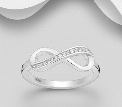 925 Sterling Silver Infinity Ring, Decorated with CZ Simulated Diamonds