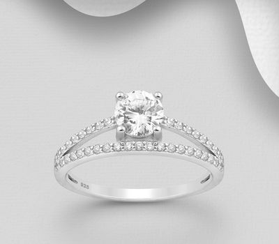 925 Sterling Silver Ring Decorated with CZ Simulated Diamonds