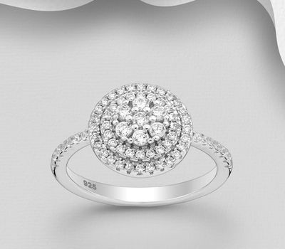 925 Sterling Silver Ring, Decorated with CZ Simulated Diamonds