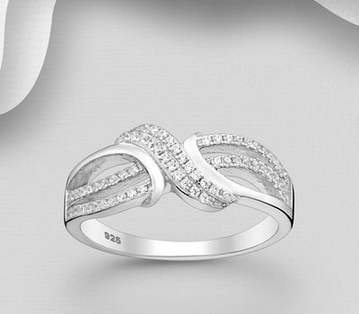 925 Sterling Silver Ring, Decorated with CZ Simulated Diamonds