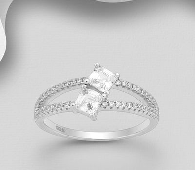 925 Sterling Silver Ring, Decorated with CZ Simulated Diamonds