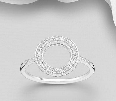 925 Sterling Silver Circle Ring, Decorated with CZ Simulated Diamonds